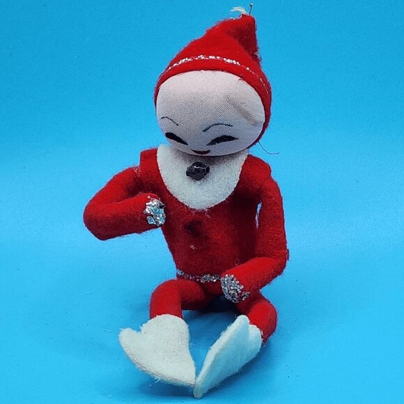 1950s Pixie Knee Hugger Elf Ornament Red White Poseable 5" Sockinette - Picture 4 of 11